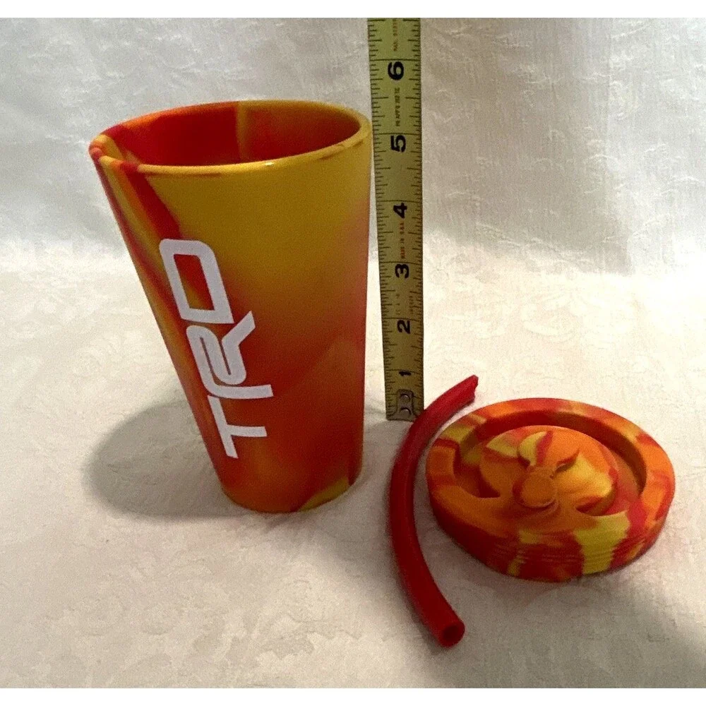 Silicone TRD Logo Swirl Tumbler 11-20 oz Orange Yellow Red w/ Lid & Straw NEW
